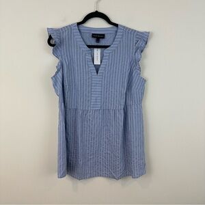 Lane Bryant Light Blue Striped Ruffle Sleeve Blouse Size 12 NWT
